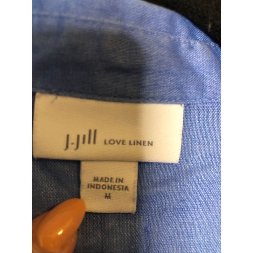J. Jill Love Linen Blue Tunic Top Medium 100% Linen Coastal Quiet Luxury Natural - Picture 4 of 9
